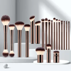 Luxury Kabuki Blush Eyeshadow Makeup Brushes with Aluminum Handle Foundation Powder Synthetic Brushes-for Cosmetic Use