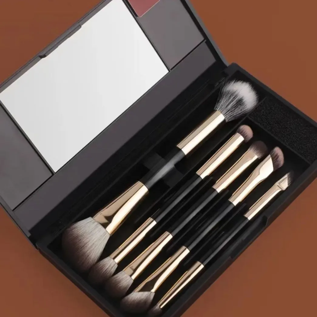 Luxury Double-Ended Nose Contour Makeup Brush Set 4pcs/5pcs Travel-friendly Mini Mirror Box for Face Contour Concealer